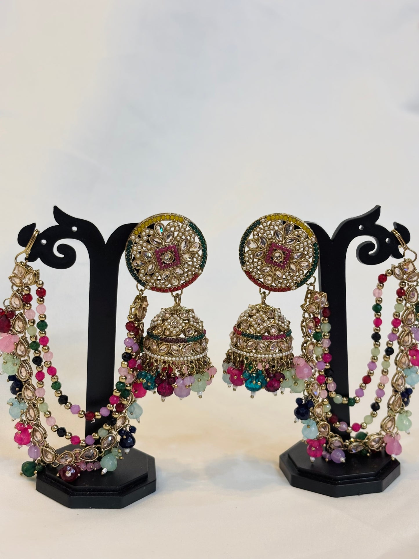 Multicolor Kundan Jhumka & Maang Tikka Set