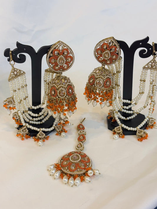 Orange Kundan Pearl Bridal Set-E4