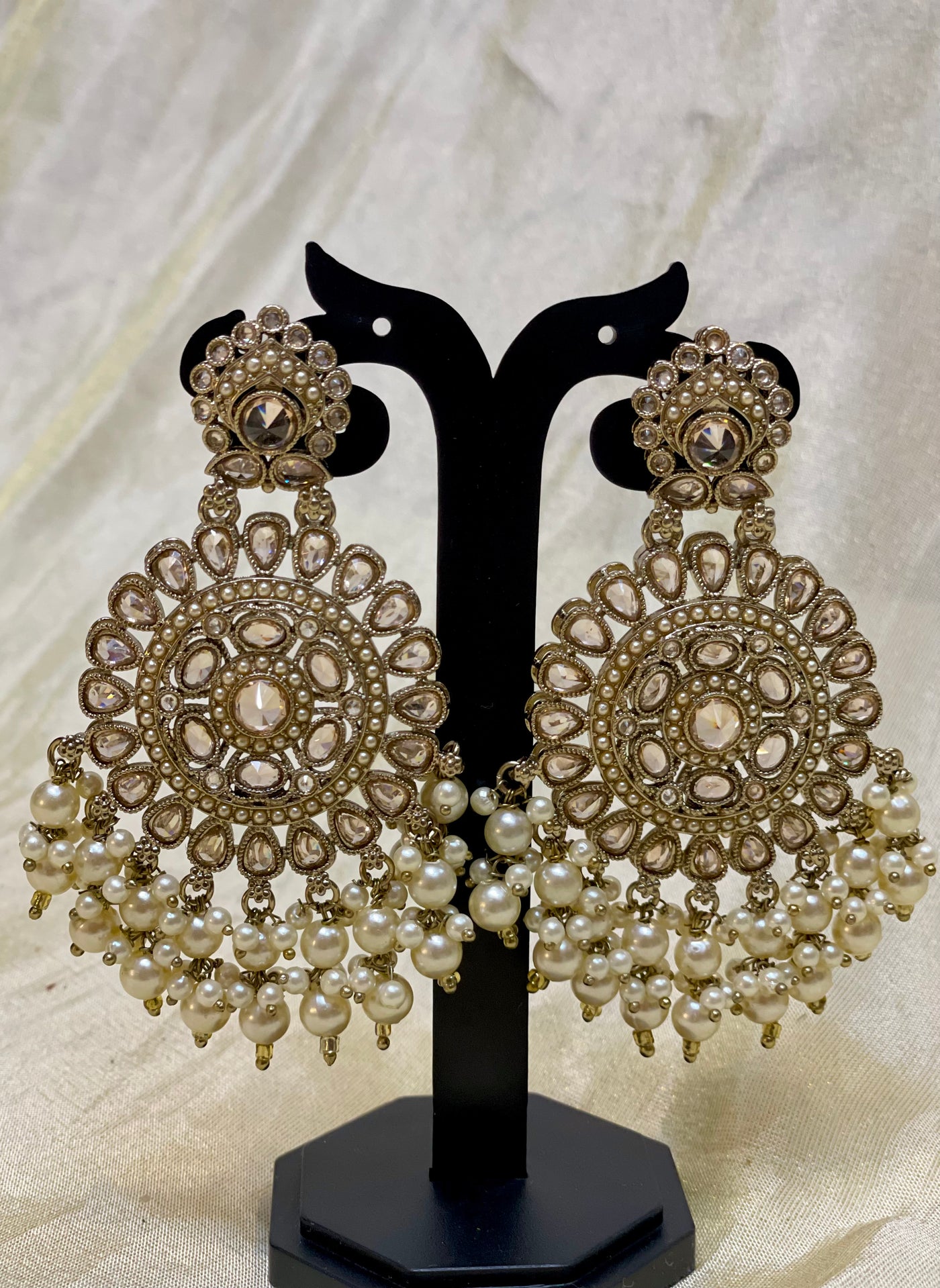 Golden kundan chandbali earrings -E002(03)