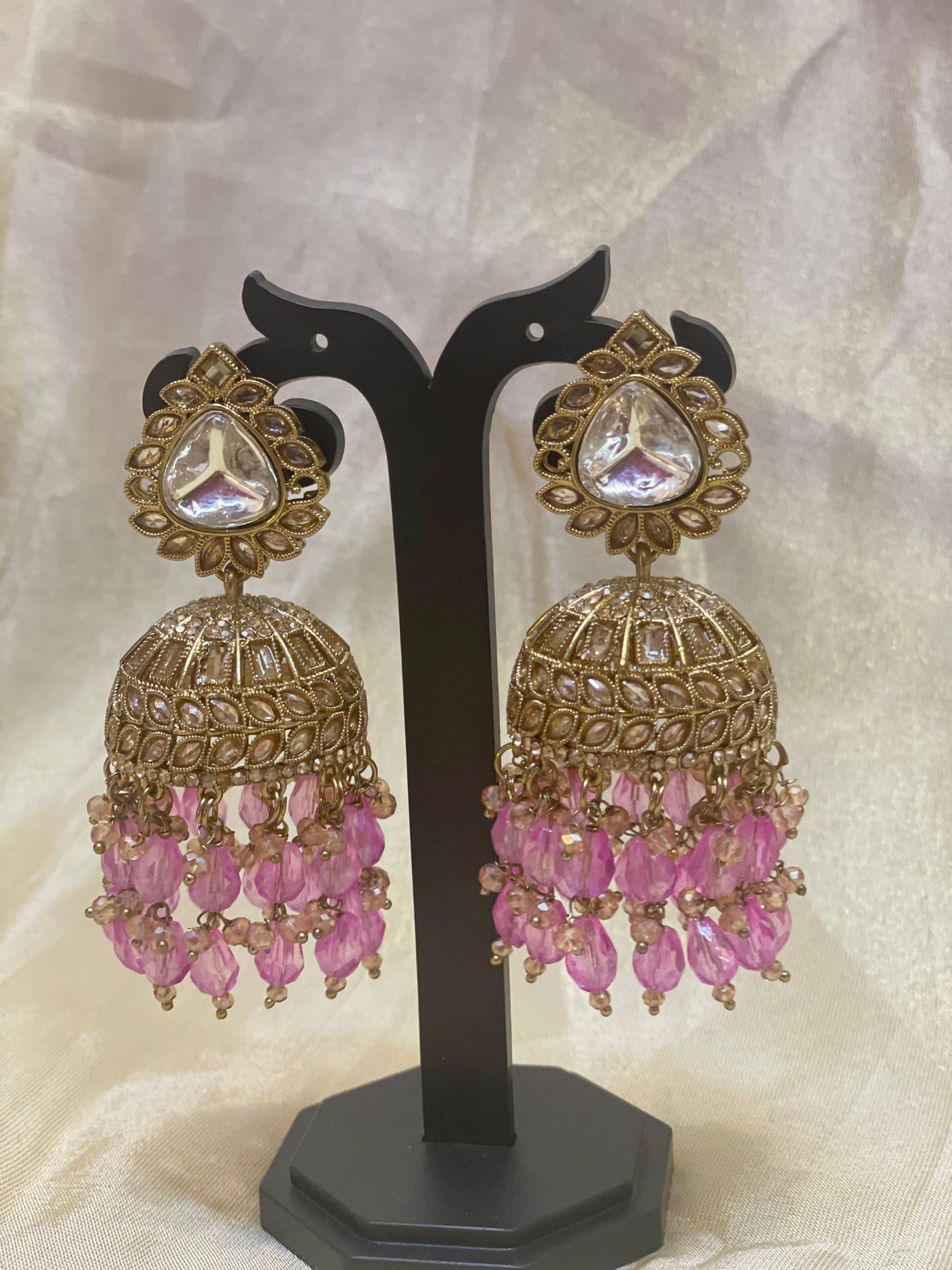 Blush Pink Kundan Jhumka Earrings-E011(03)