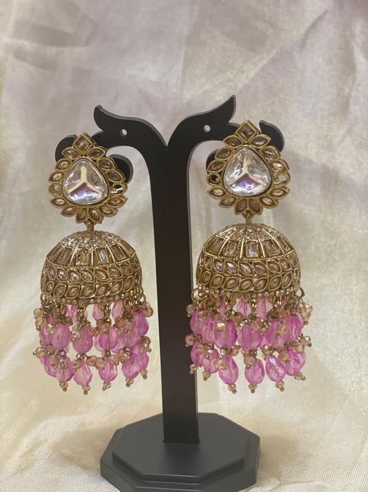 Blush Pink Kundan Jhumka Earrings-E011(03)