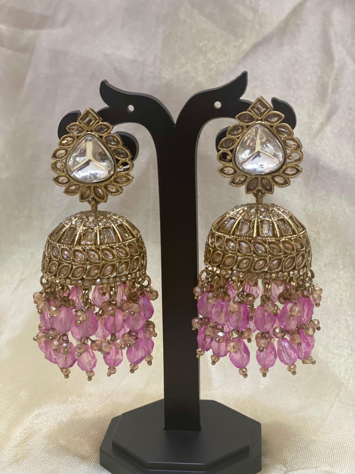 Blush Pink Kundan Jhumka Earrings-E011(03)