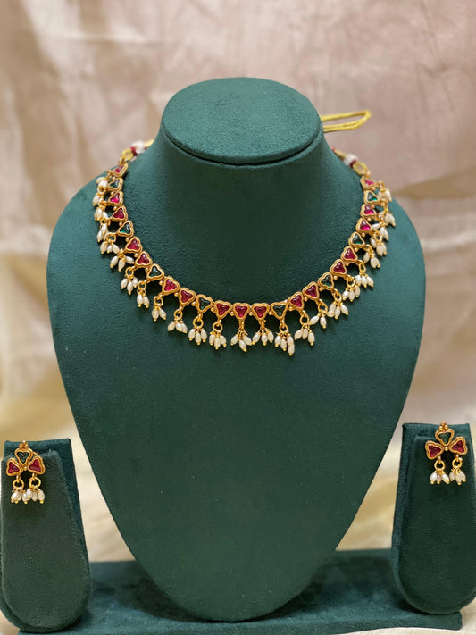 Heart Motif Pearl Choker Set-CH005(01)