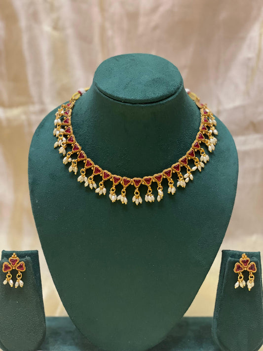 Heart Motif Pearl Choker Set-CH005(03)