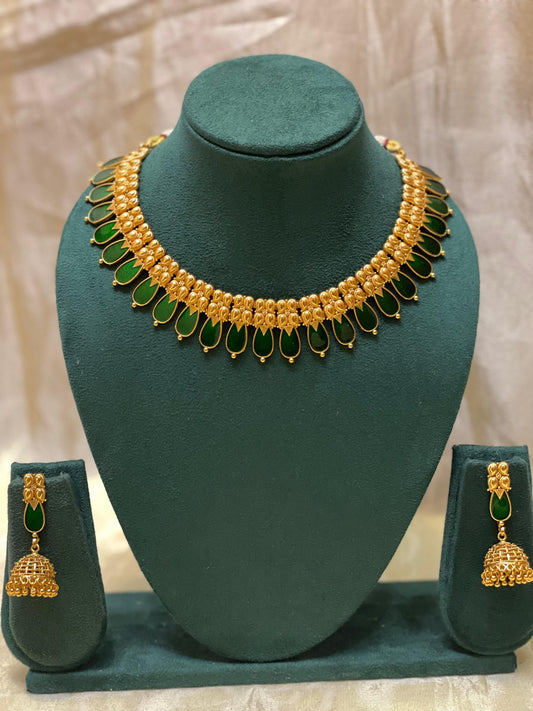 Elegant Green Bead Gold Choker Set-CH009(01)