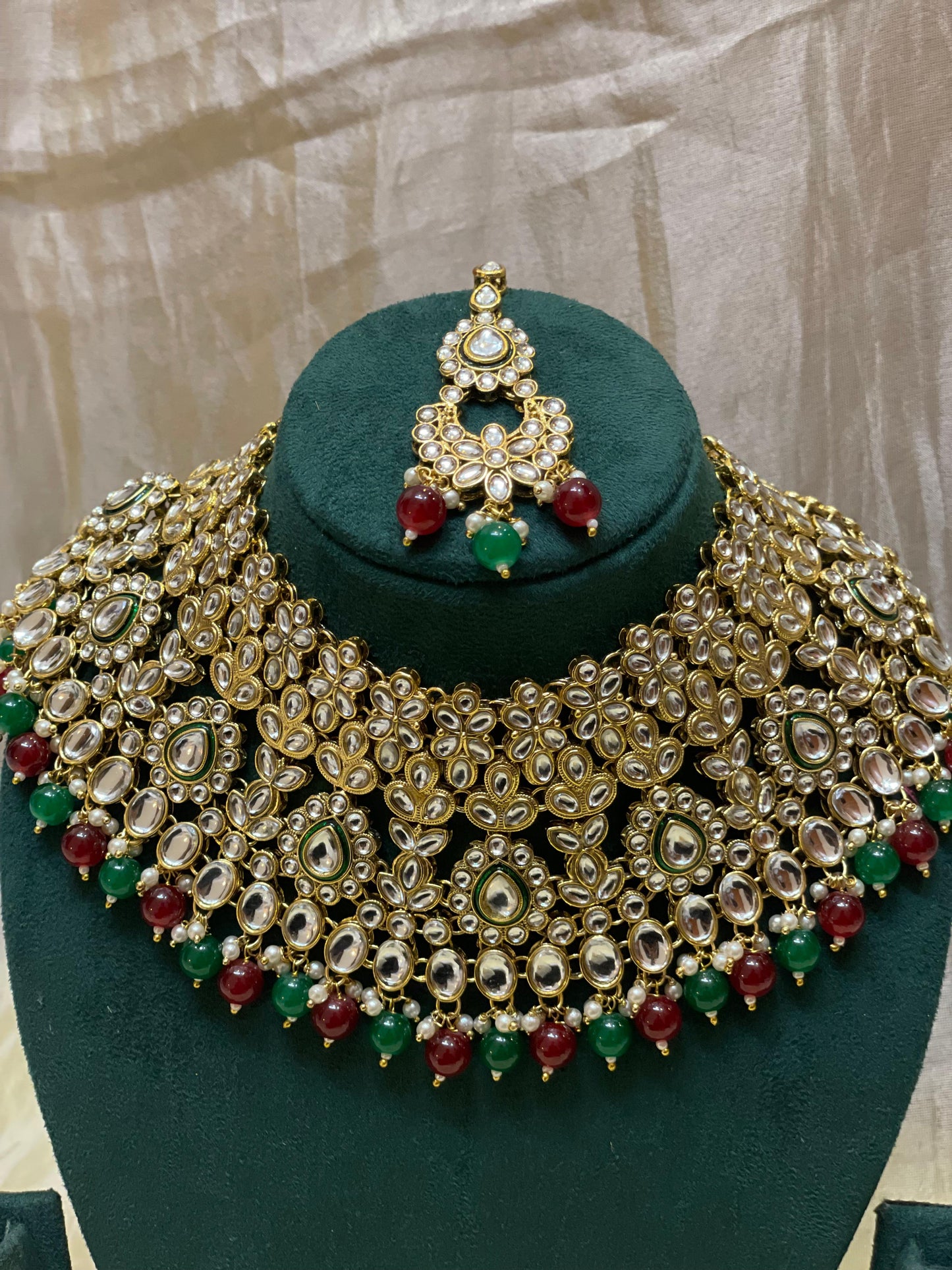 Royal Emerald Ruby Polki Choker Set-BR007(02)