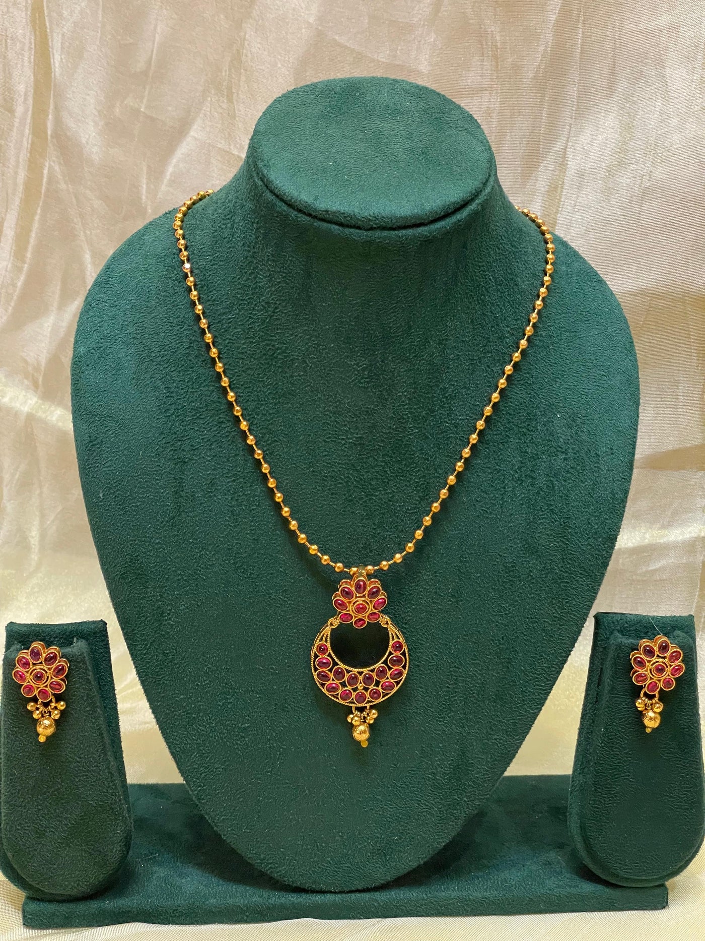 Ruby Floral Chand Pendant Set-N016(02)