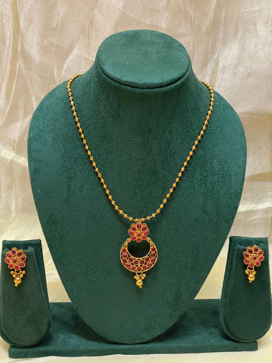 Ruby Floral Chand Pendant Set-N016(02)