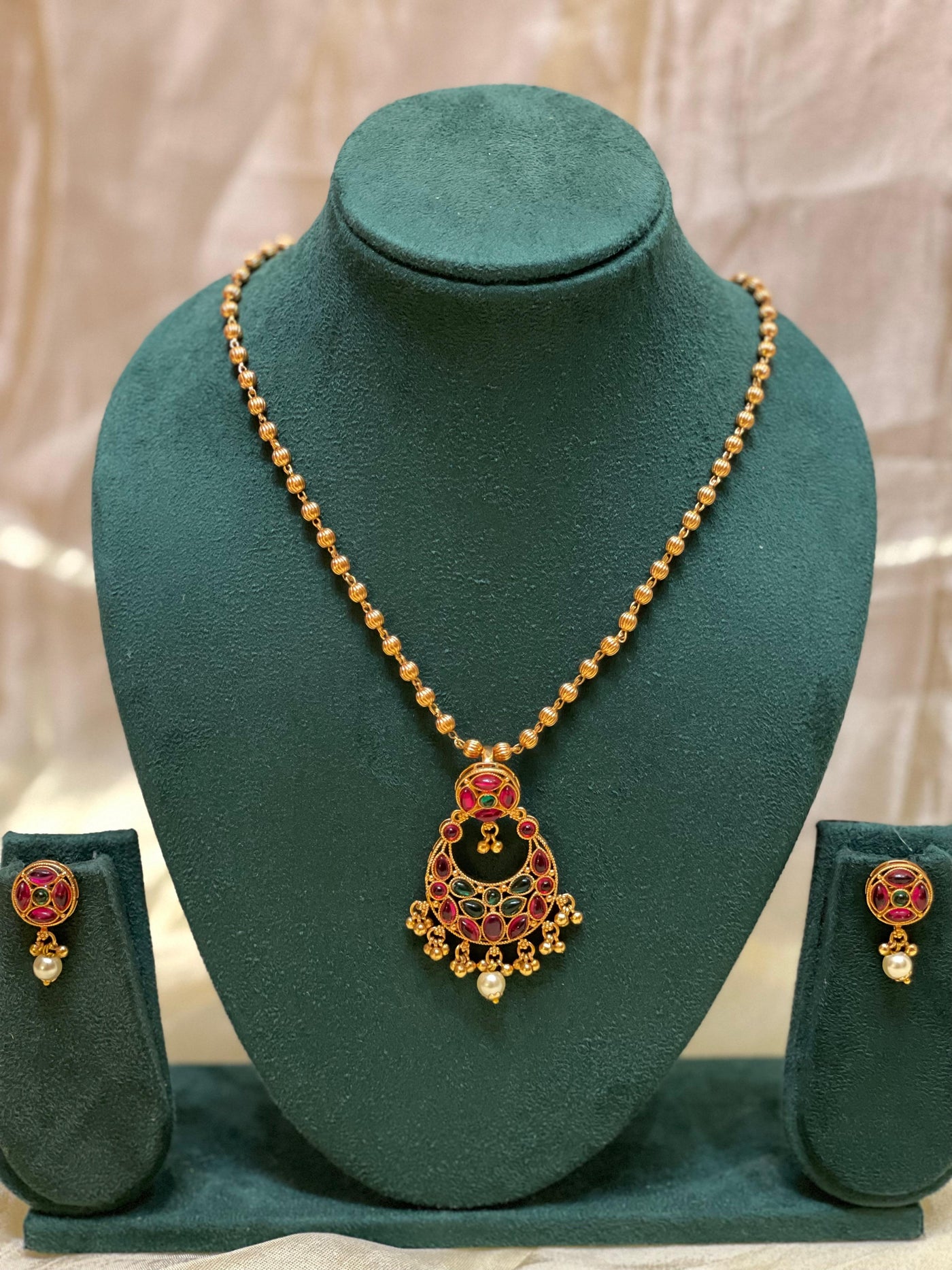 Ruby Floral Crescent Necklace-N023