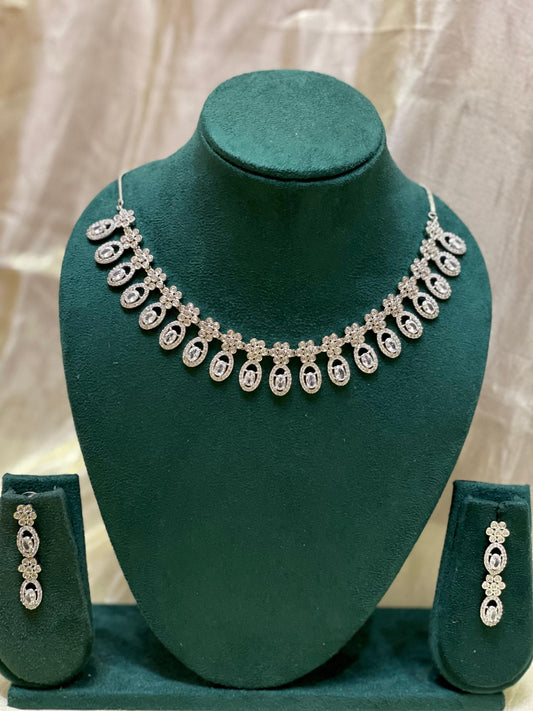 Elegant Silver Zircon Drop necklace-AD006