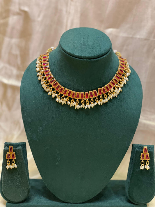 Royal Ruby Drop Choker Necklace Set-CH013(01)