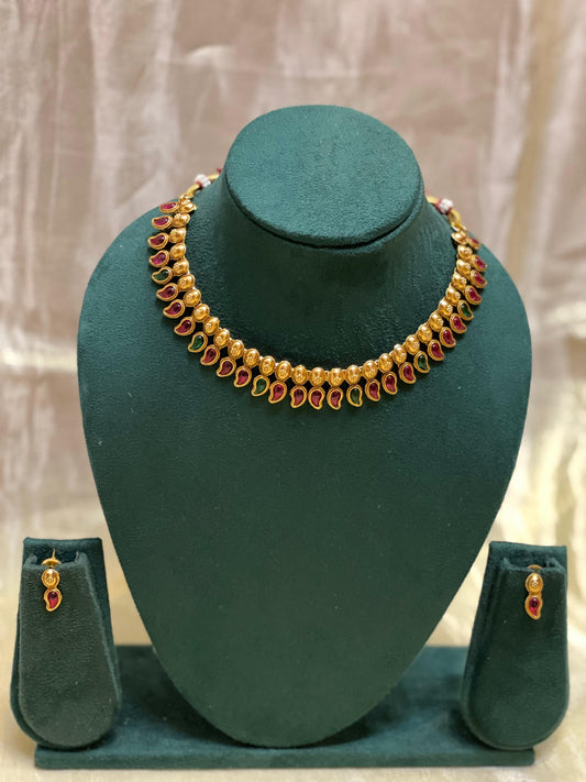 Ruby & Emerald Drop Antique Necklace Set-CH014