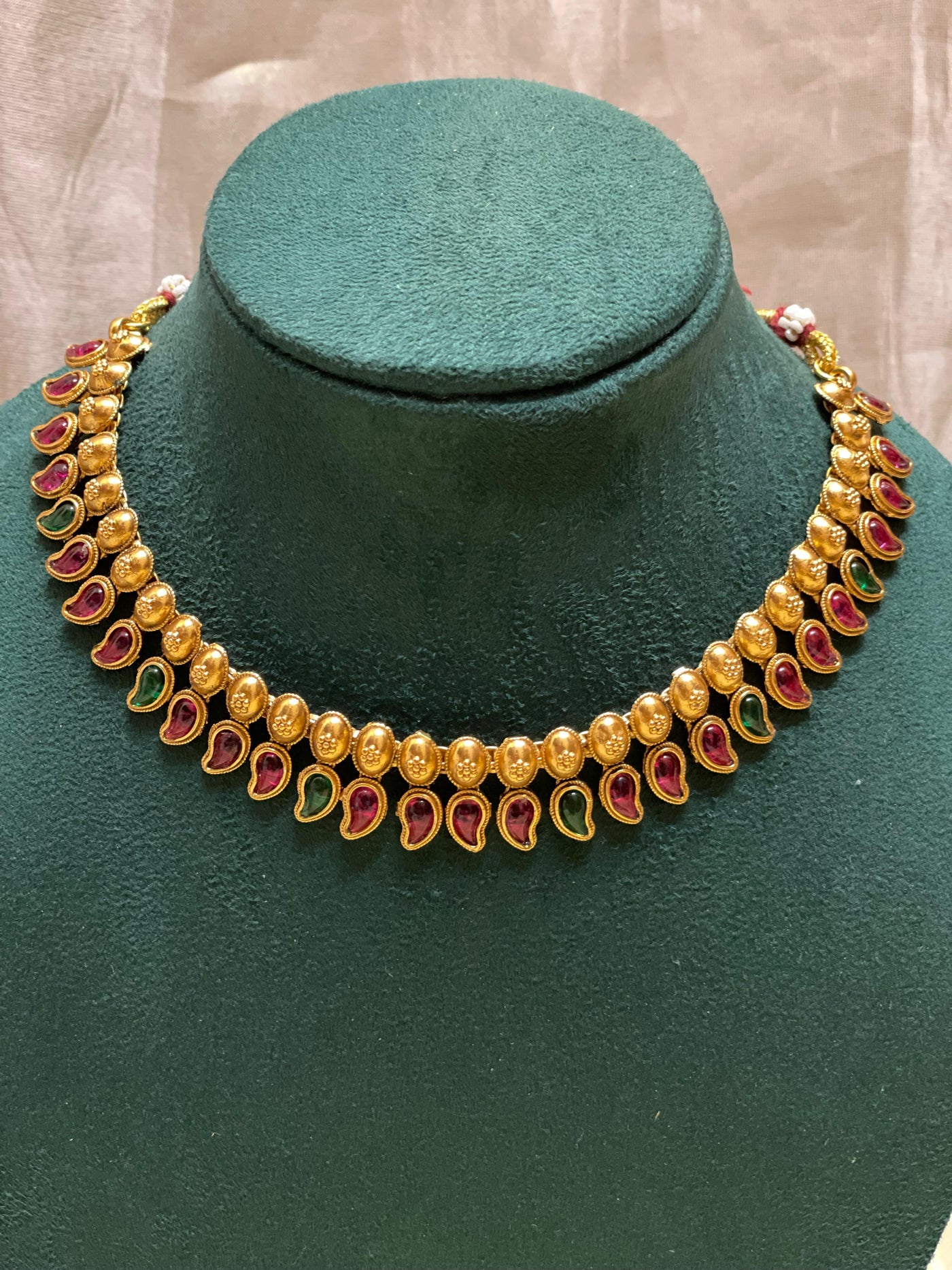 Ruby & Emerald Drop Antique Necklace Set-CH014