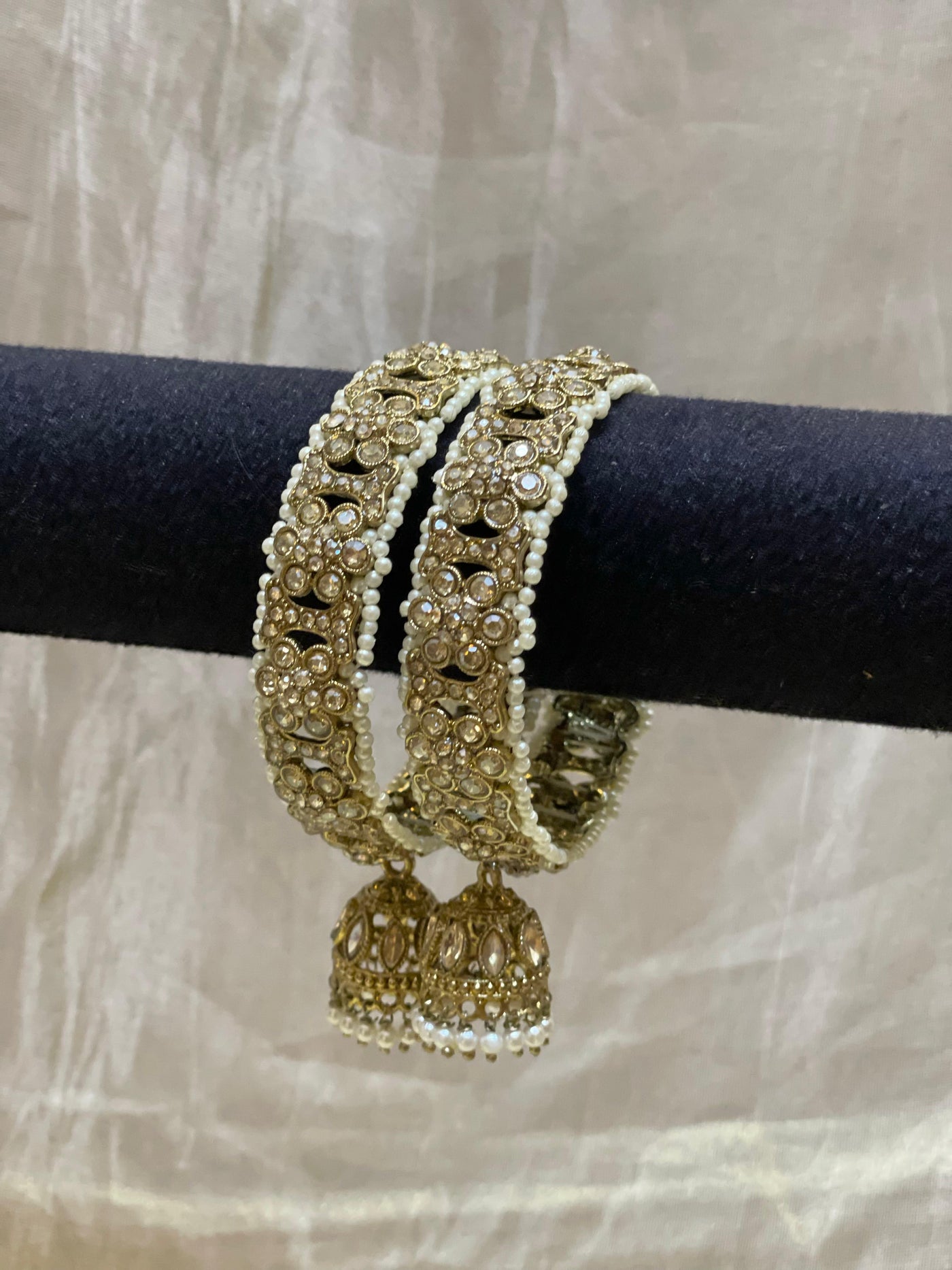 Pearl Kundan Jhumka Bangles-B033