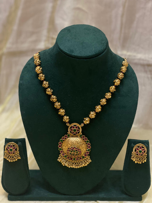 Regal Pink & Green Heritage Necklace Set-N018(02)