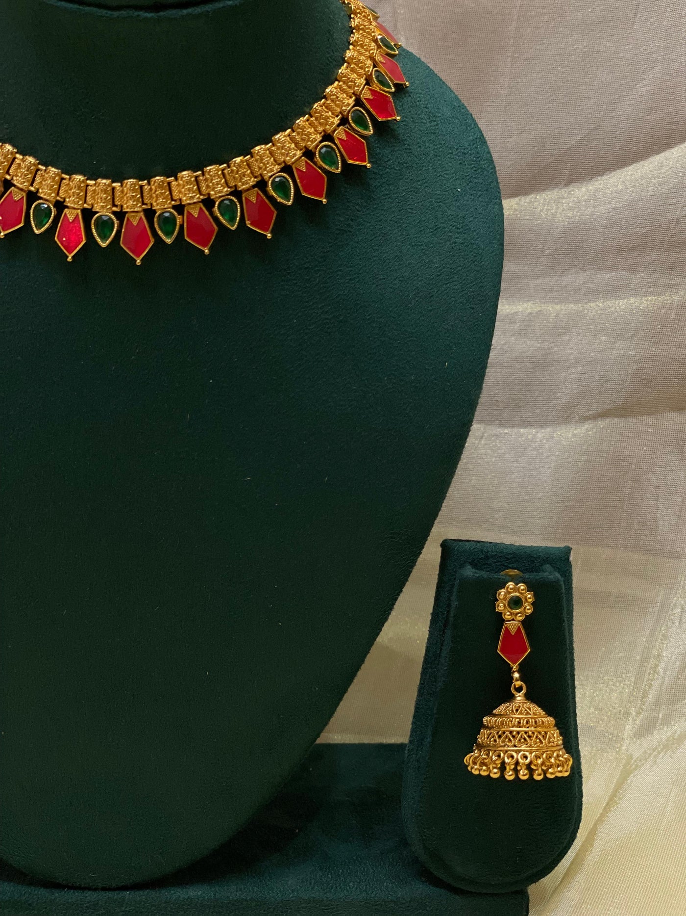 Antique Red-Green Palakka Necklace Set-CH019(02)
