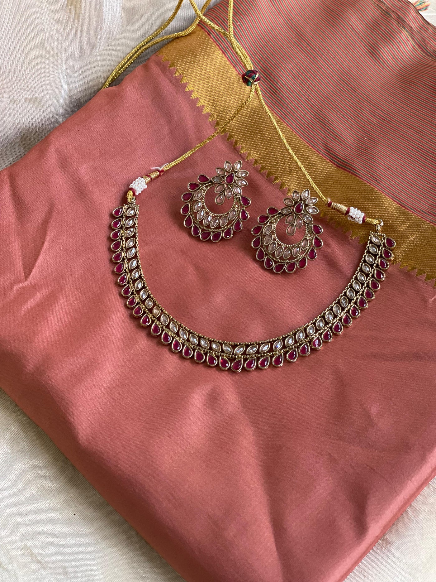 Kundan Ruby Drop Necklace-N025(01)