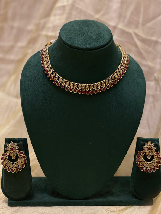 Kundan Ruby Drop Necklace-N025(01)