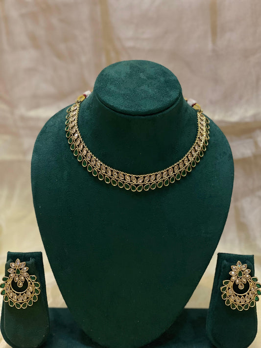 Emerald Teardrop Kundan Necklace-N025(03)