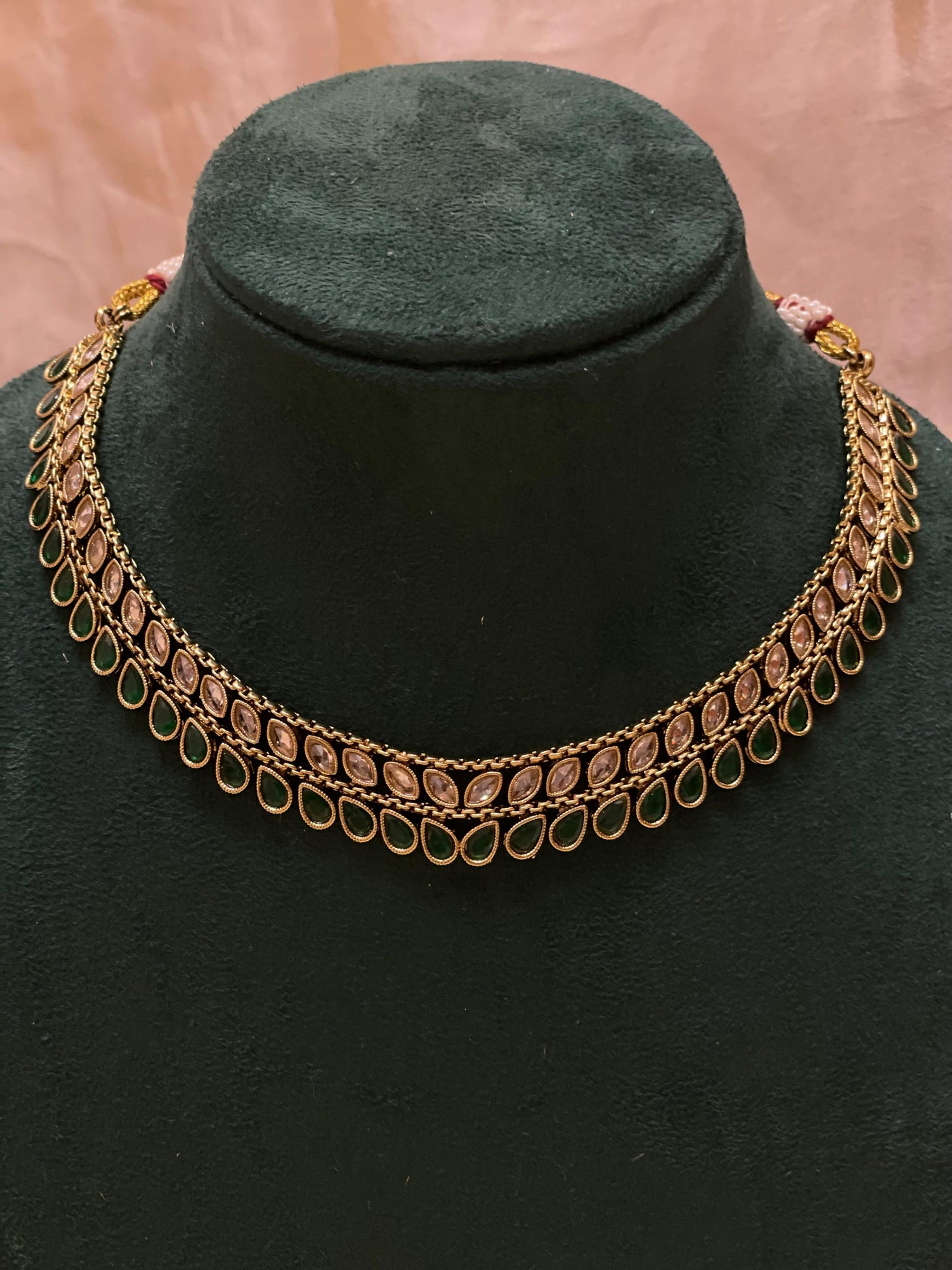 Emerald Teardrop Kundan Necklace-N025(03)
