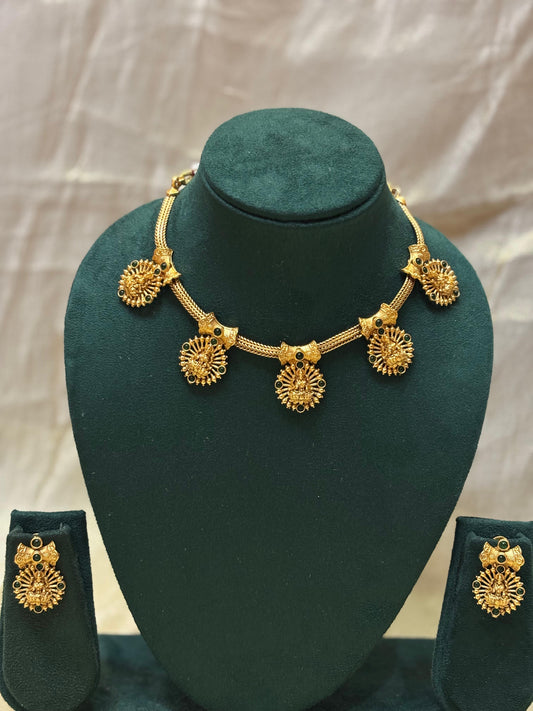 Lakshmi Devi Necklace with Green Accents-CH022(03)