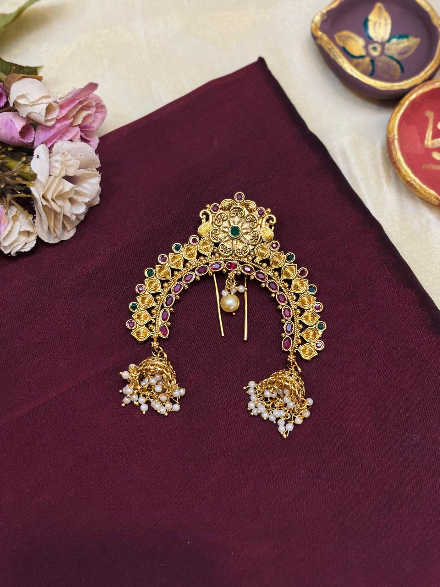 Multicolor Stone Floral Hair Brooch-H015(03)