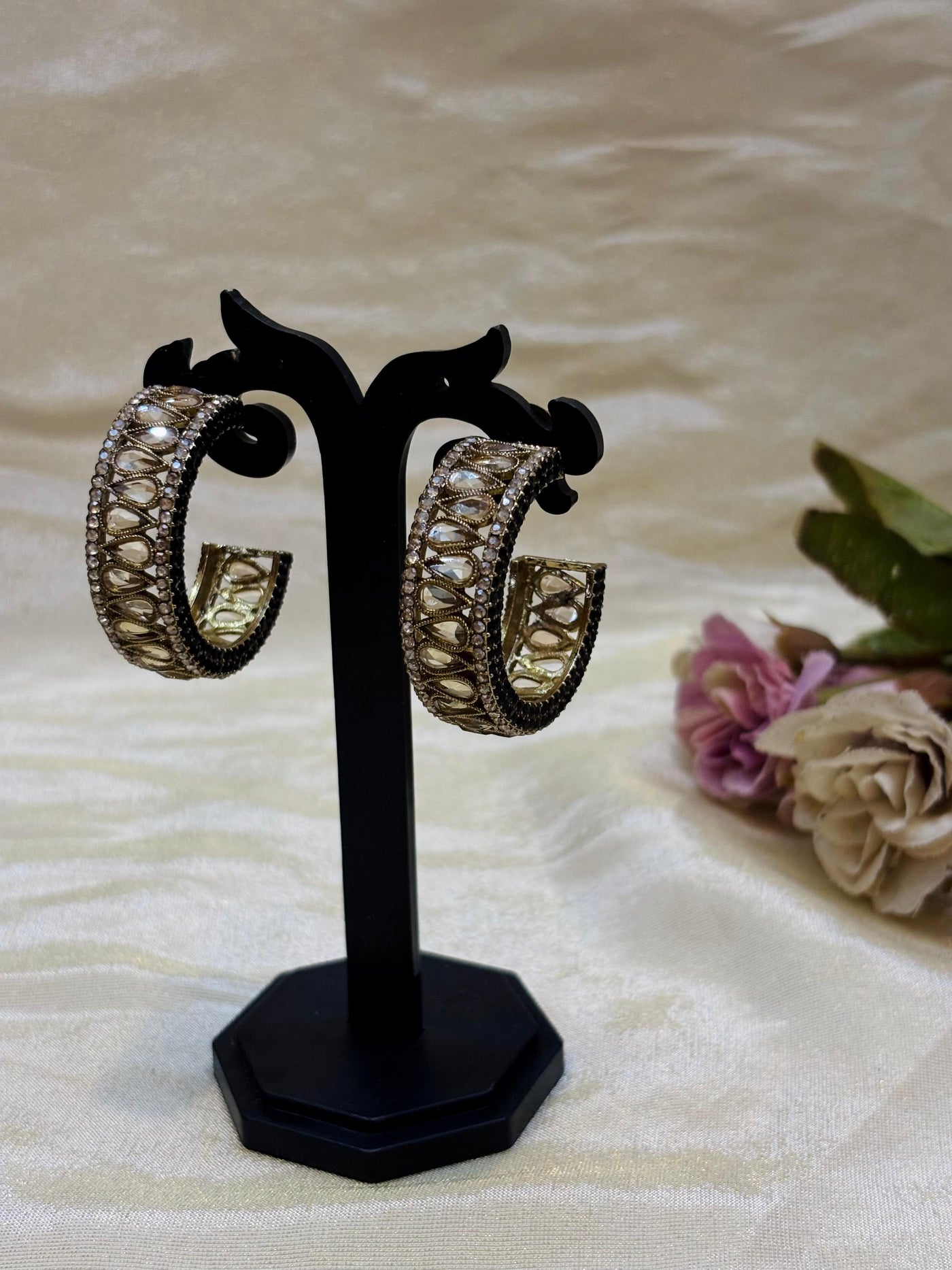 Antique Kundan Open Hoop Earrings-E006(01)