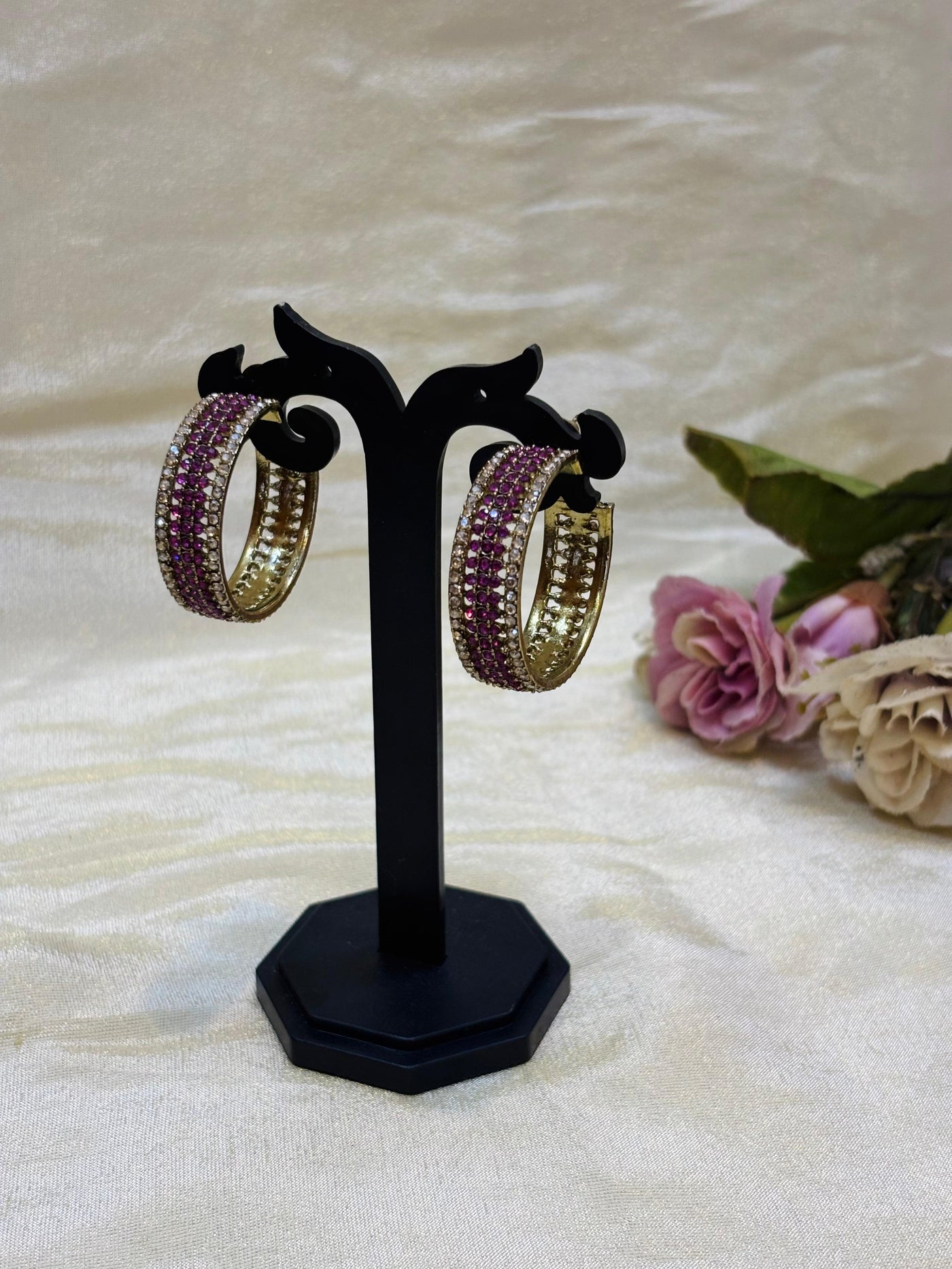 Ruby Sparkle Hoop Earrings-E007(01)