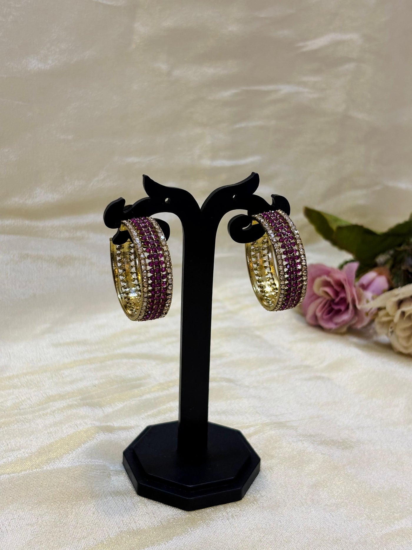 Ruby Sparkle Hoop Earrings-E007(01)