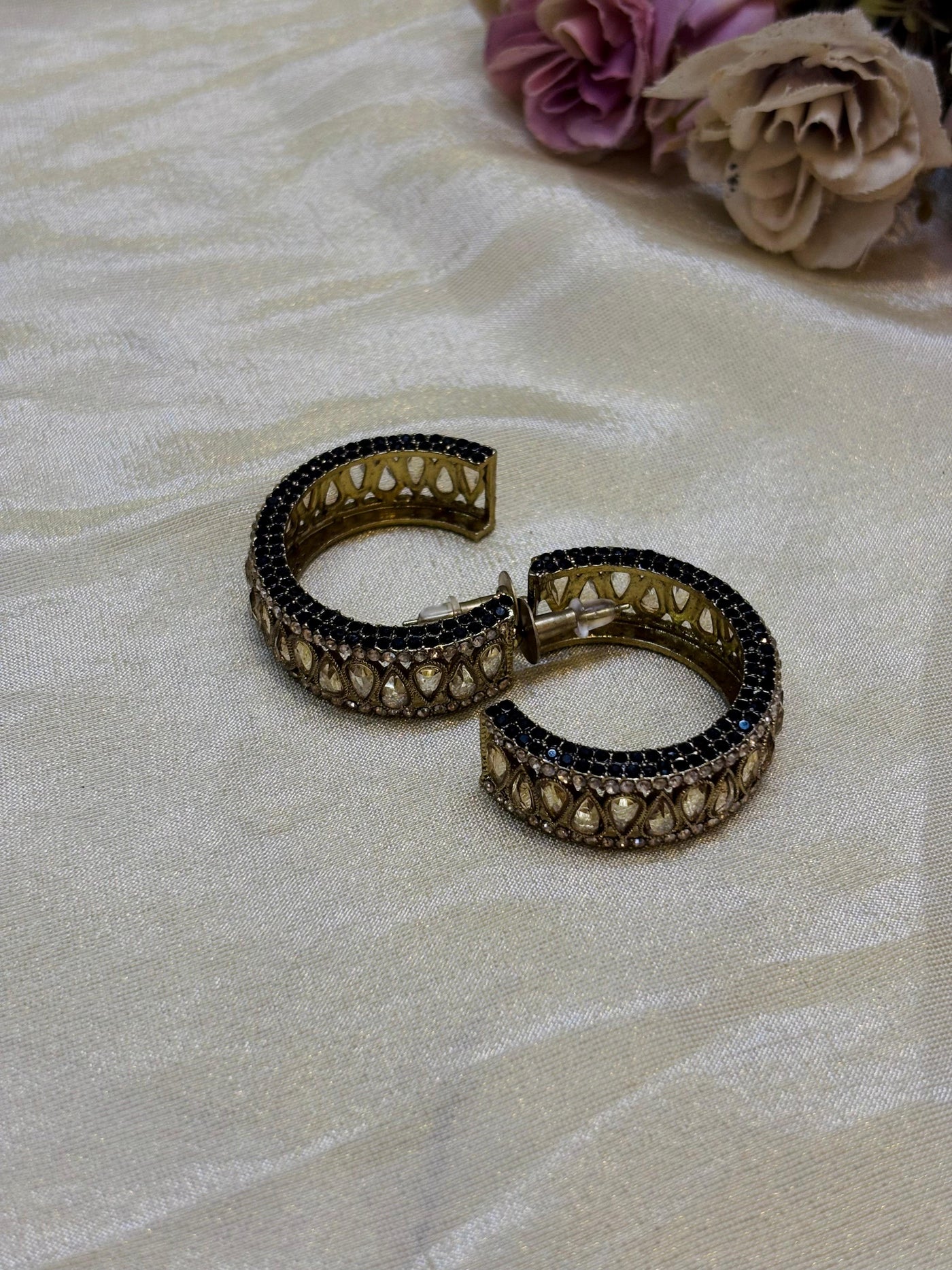 Antique Kundan Open Hoop Earrings-E006(01)