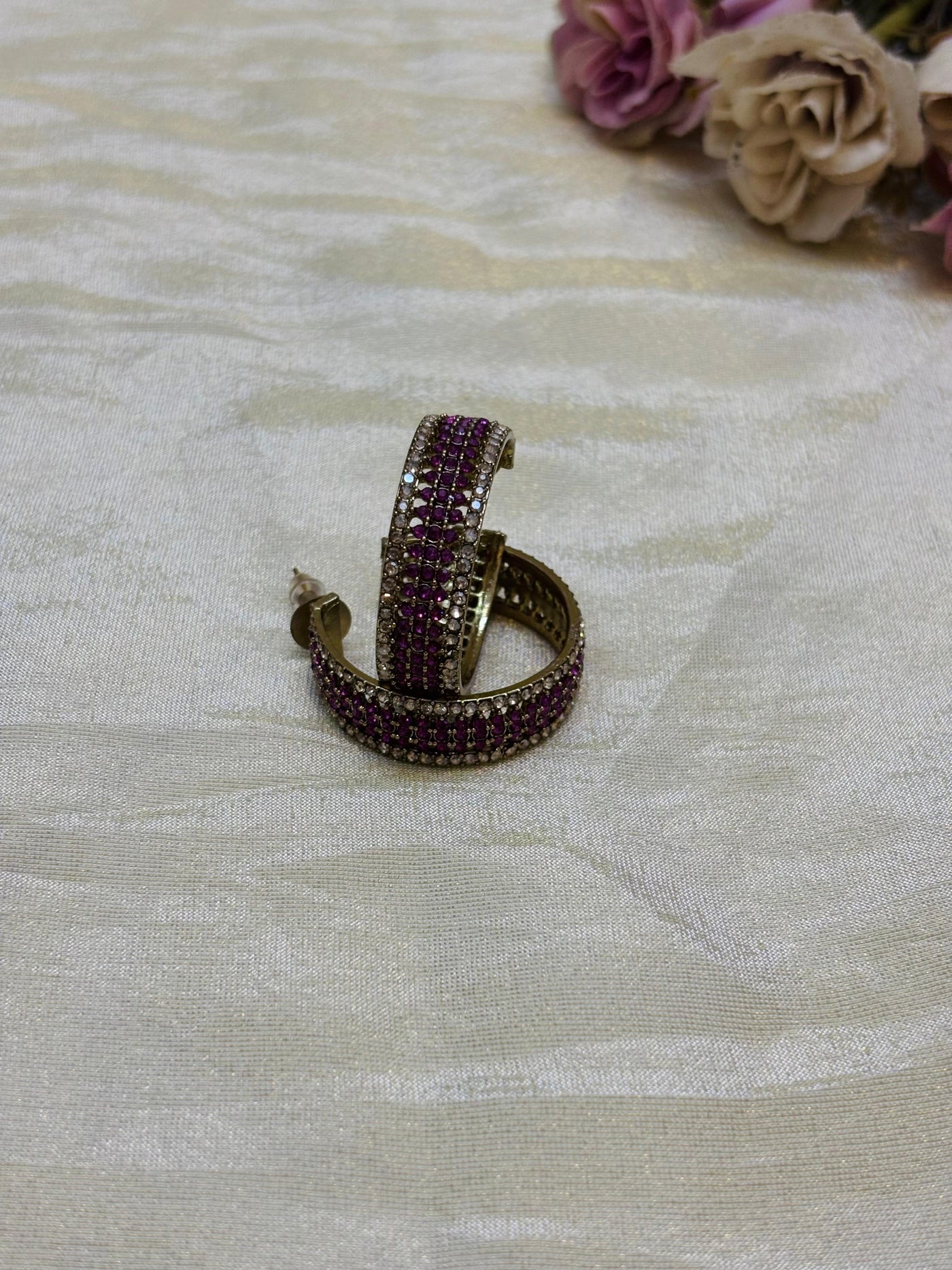 Ruby Sparkle Hoop Earrings-E007(01)