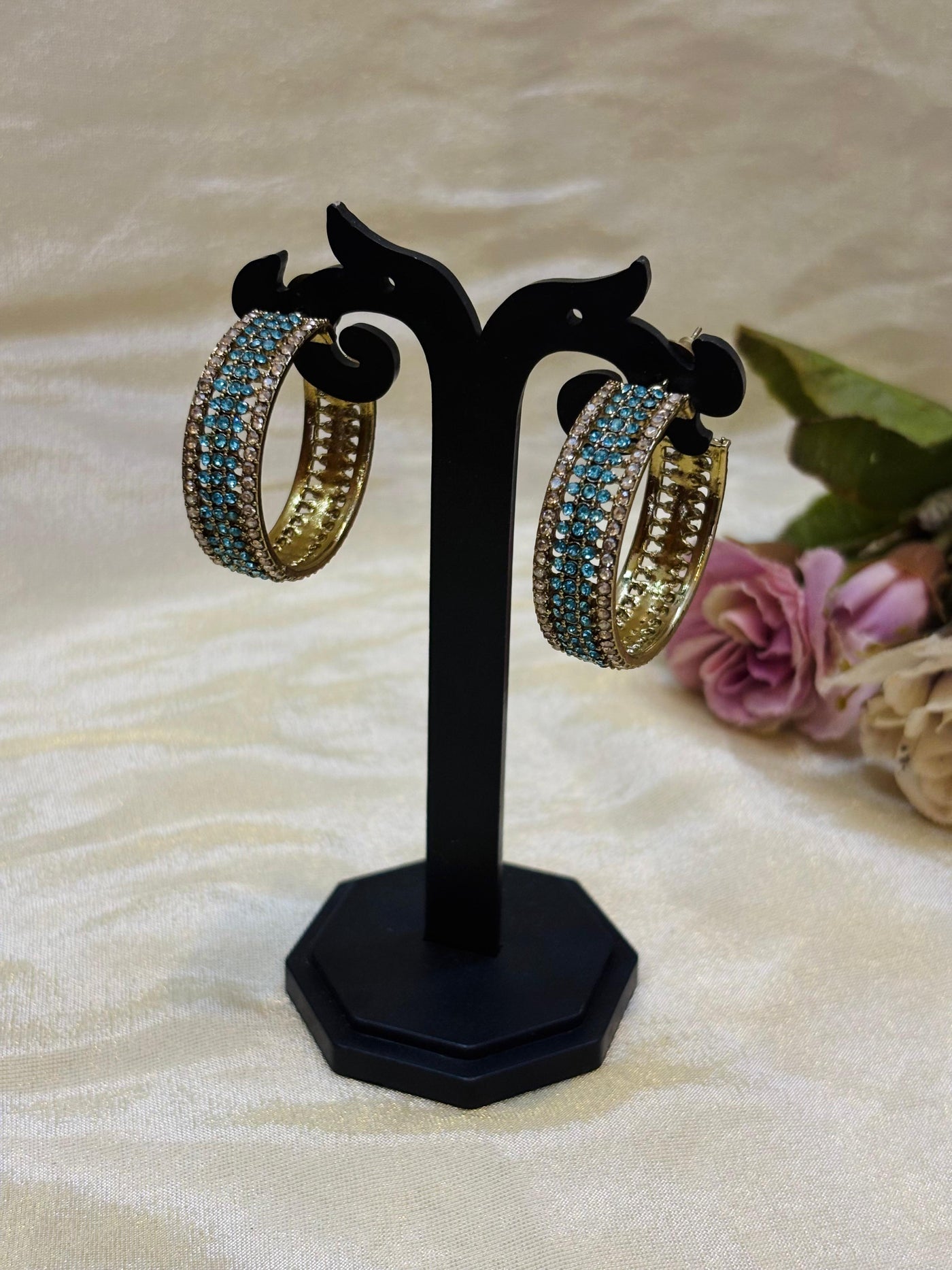 Aqua Elegance Stone Hoop Earrings-E007(02)