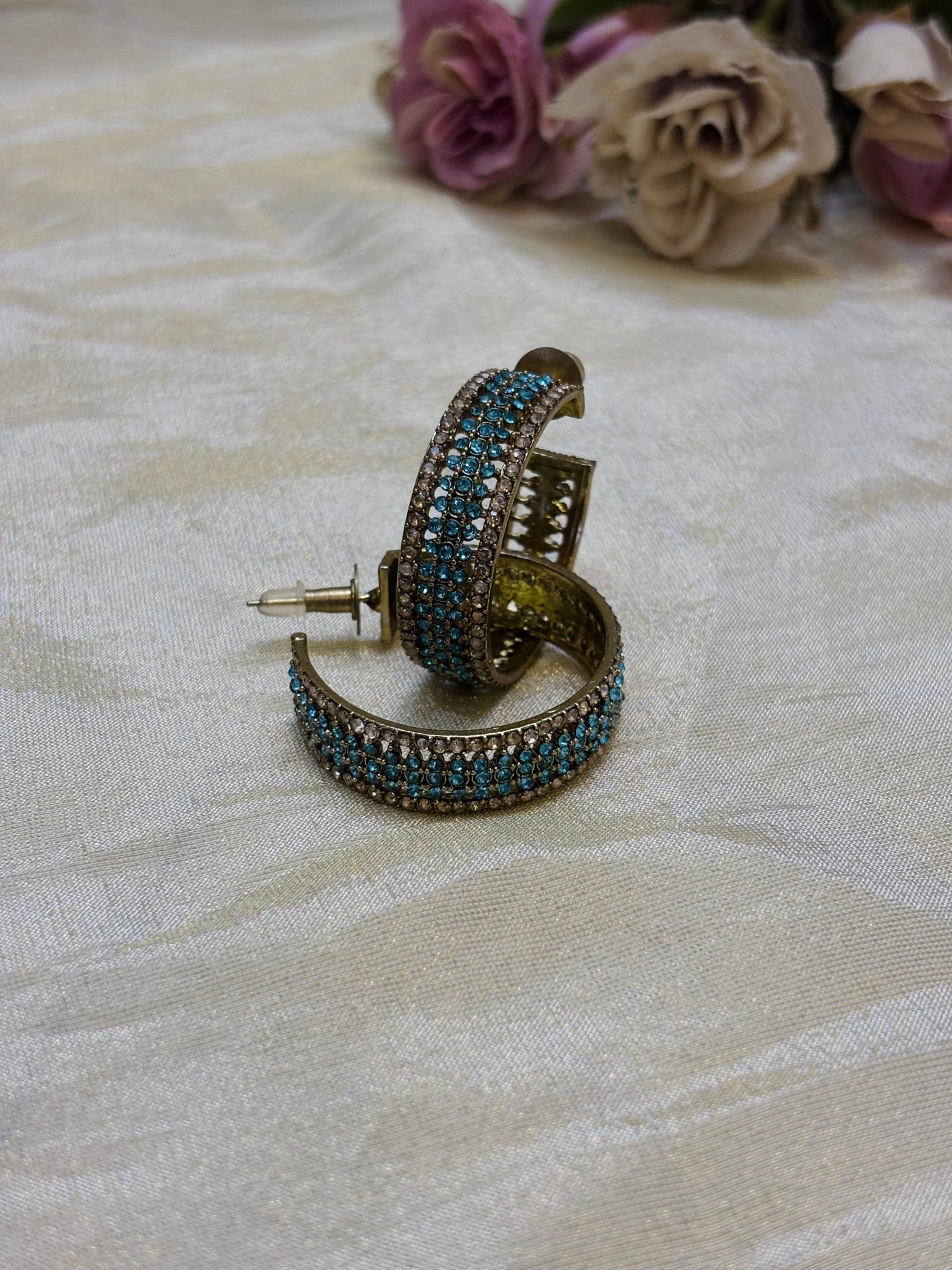 Aqua Elegance Stone Hoop Earrings-E007(02)