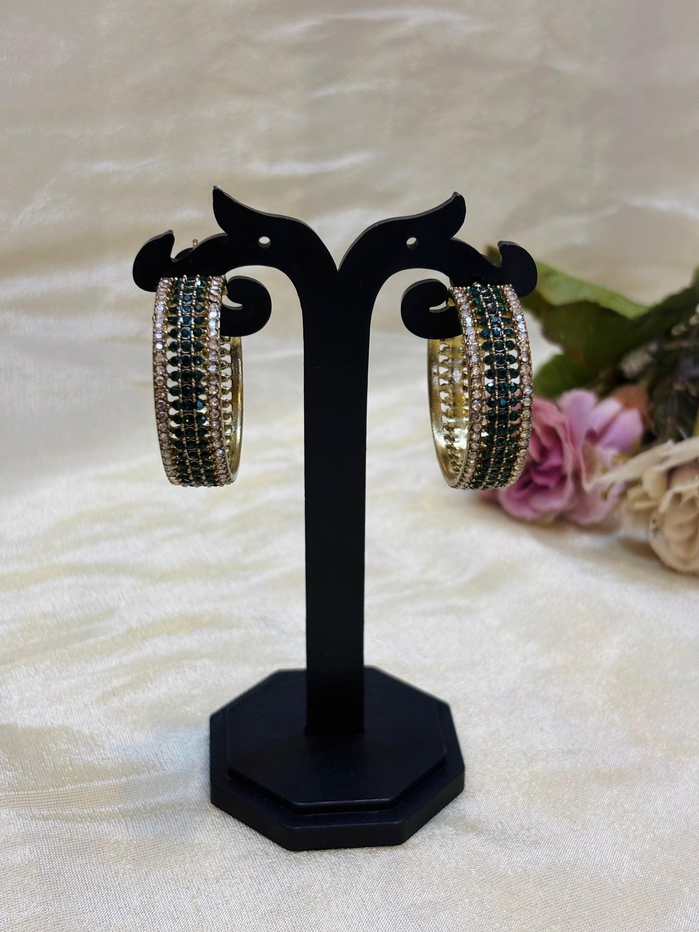 Emerald Spark Hoop Earrings-E007(03)