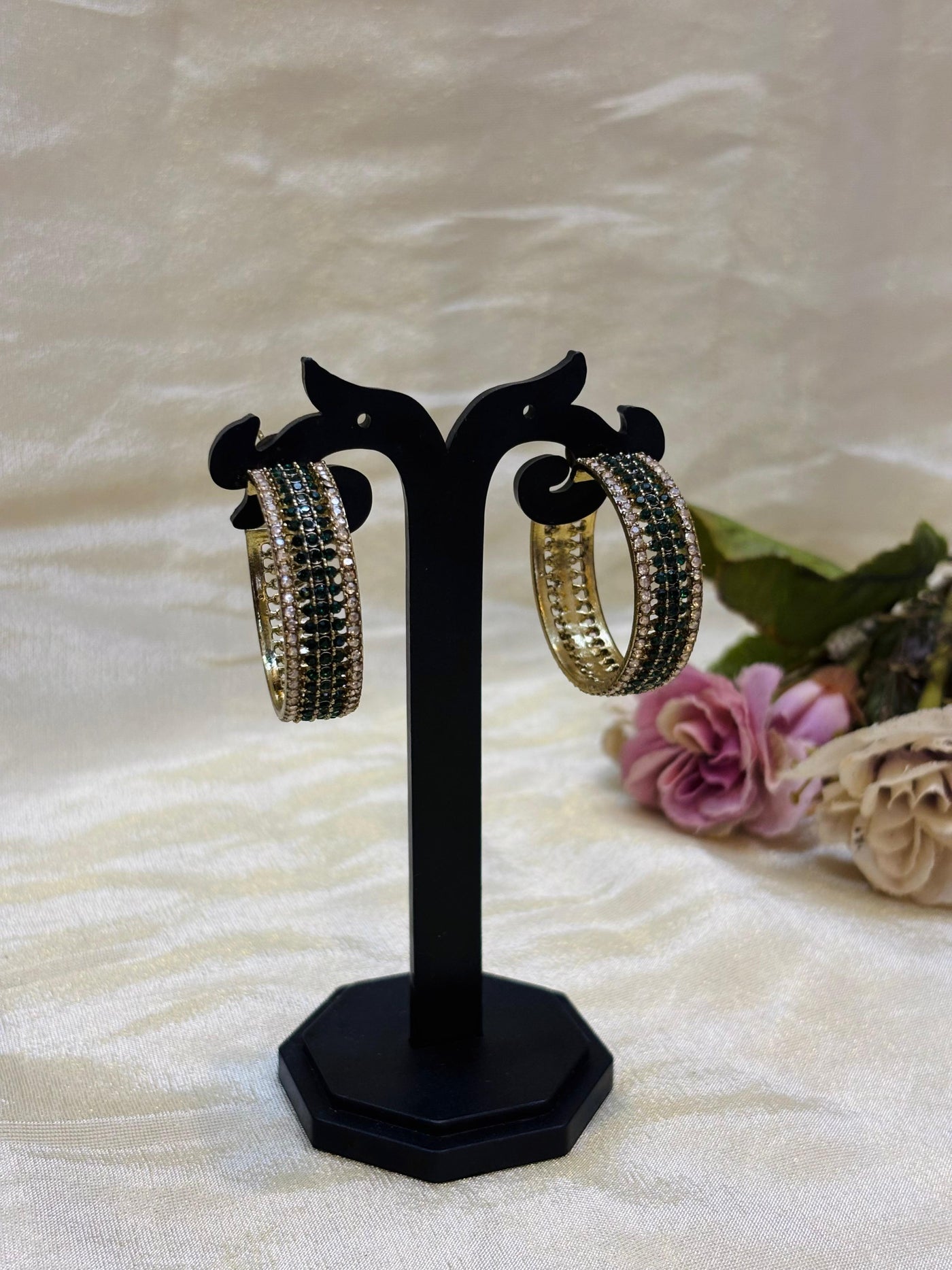 Emerald Spark Hoop Earrings-E007(03)