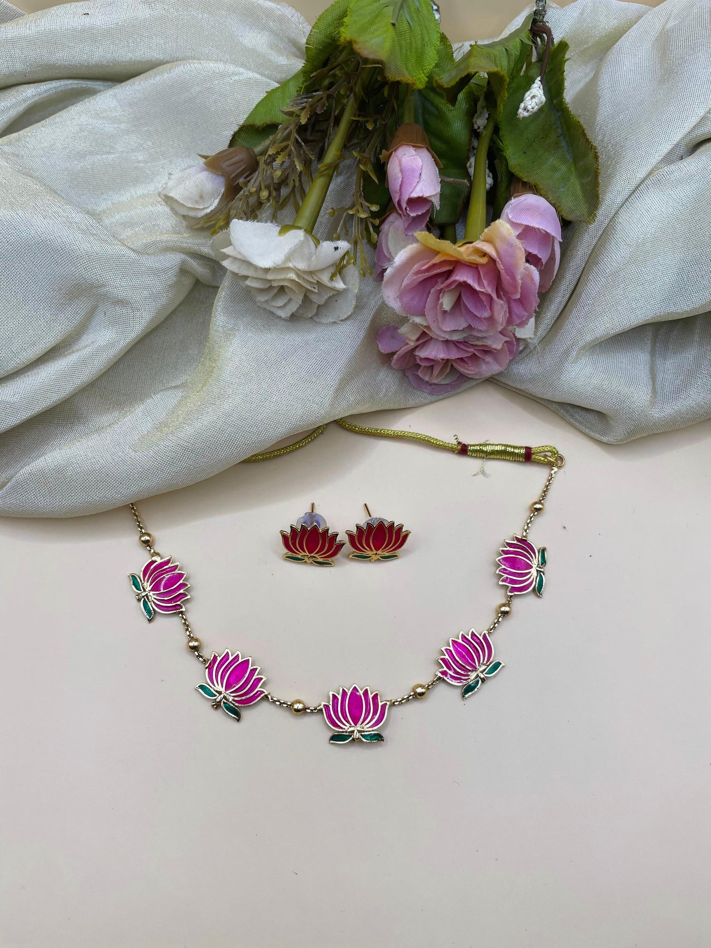 Pink Lotus Necklace Set-L0001