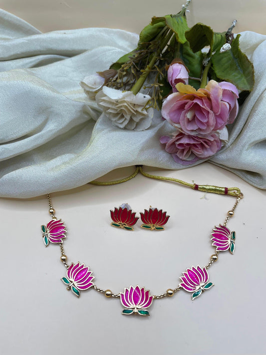 Pink Lotus Necklace Set-L0001