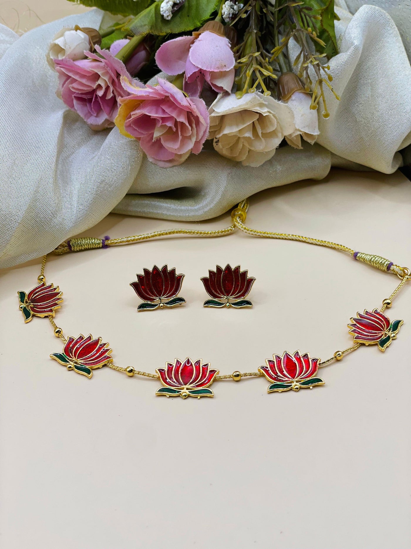 Red Lotus Necklace Set-L003