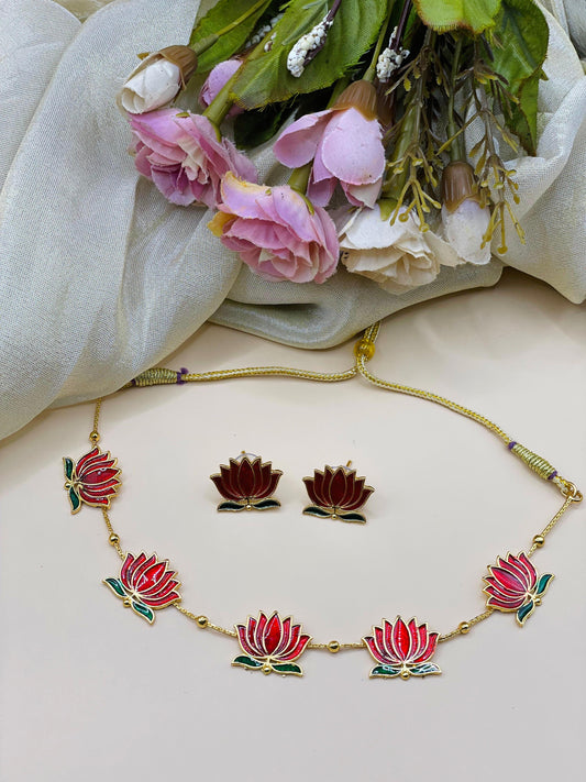 Red Lotus Necklace Set-L003
