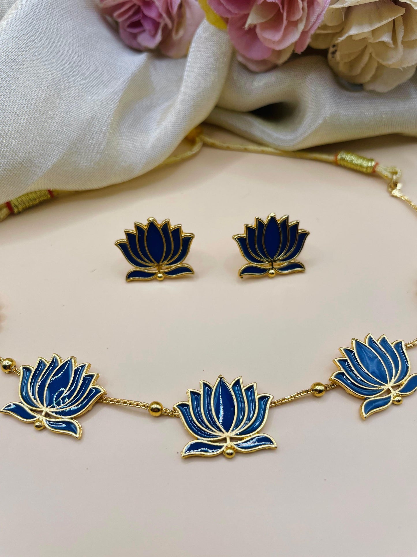 Blue Lotus Necklace set-L004