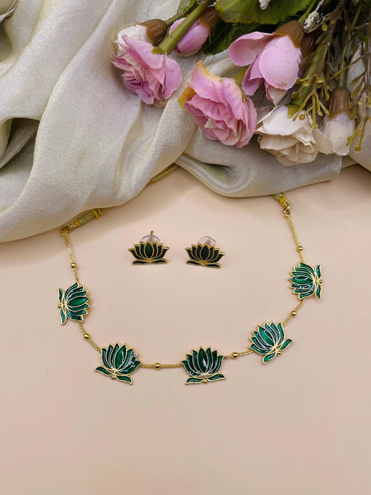 Green Lotus Necklace Set -L002