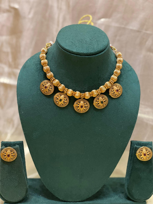 Antique Gold Coin Choker Necklace-CH012(01)