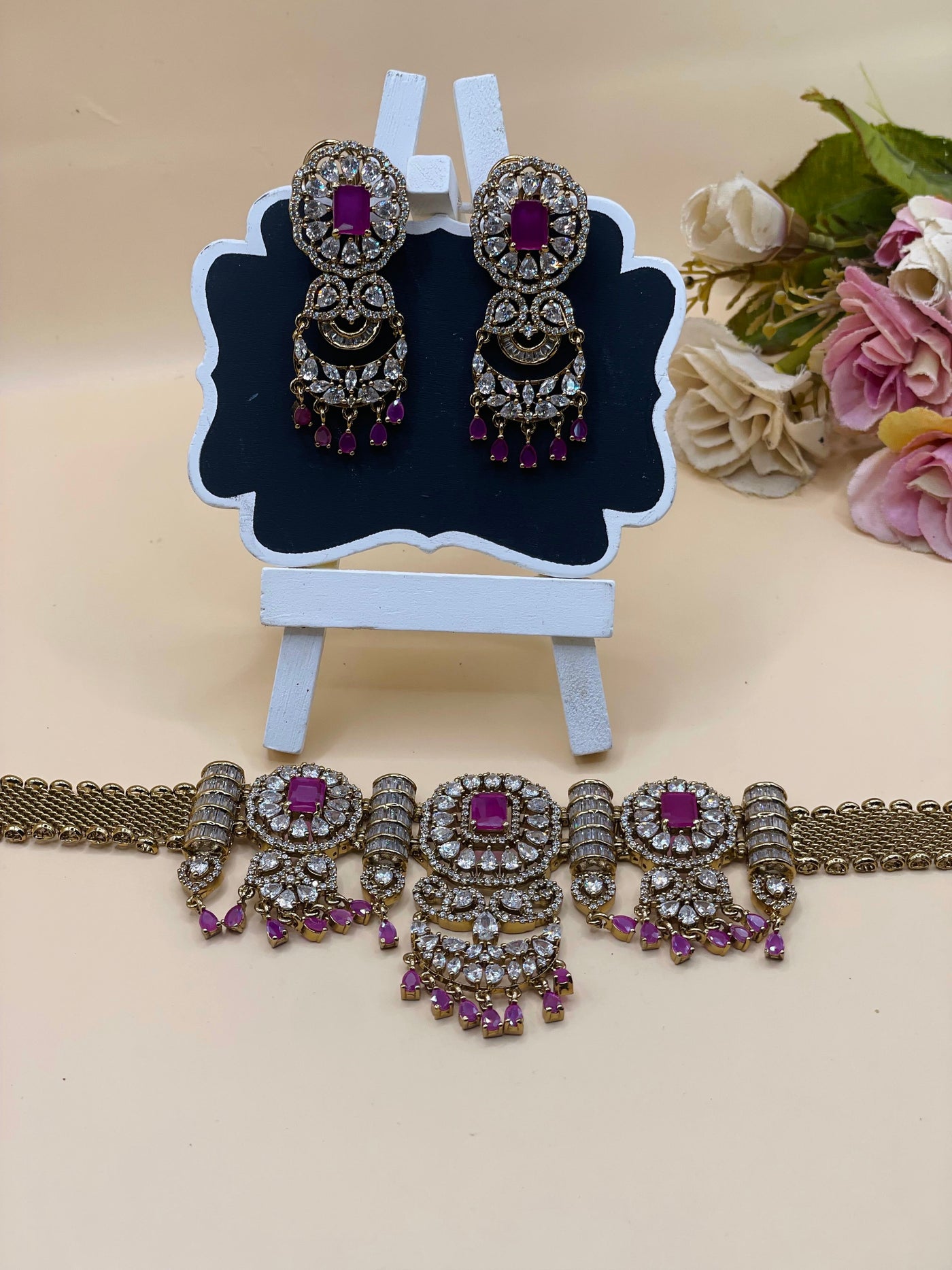 Ruby pink  Stone AD Choker