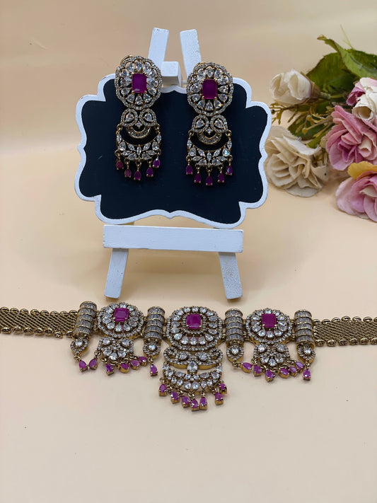 Ruby pink  Stone AD Choker