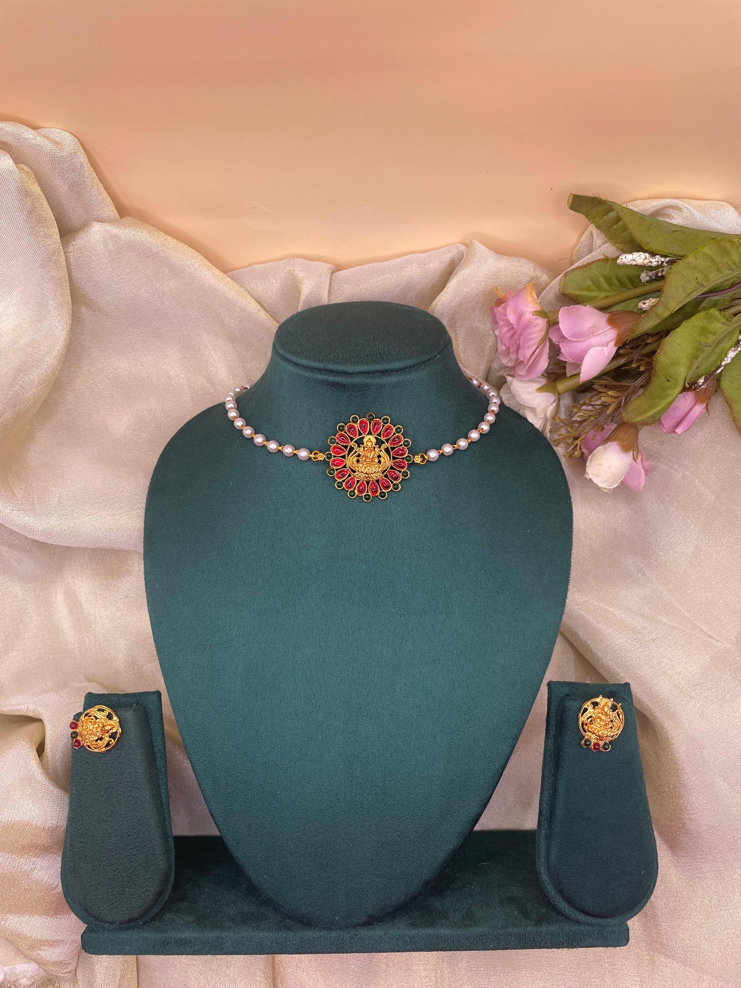Lakshmi Ruby and Emerald Pearl Choker - PC01